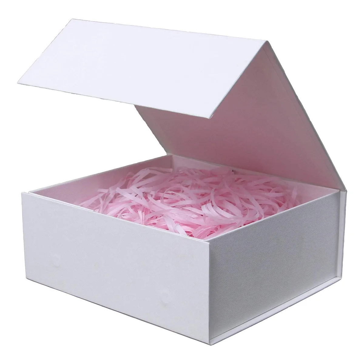 White magnetic-closure gift box with textured lid, shown closed