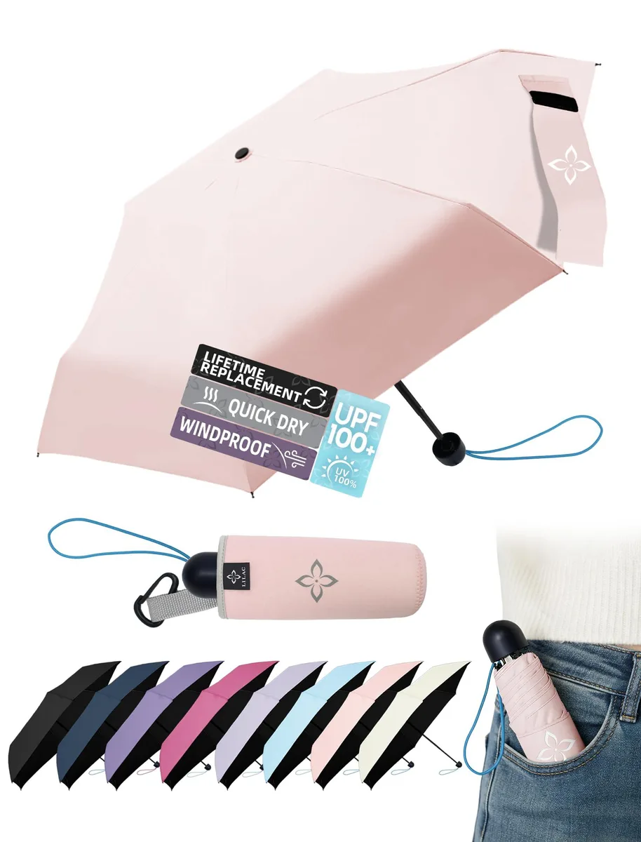 LILAC Mini Travel Umbrella Clear 43" 7.7" folded — product photo