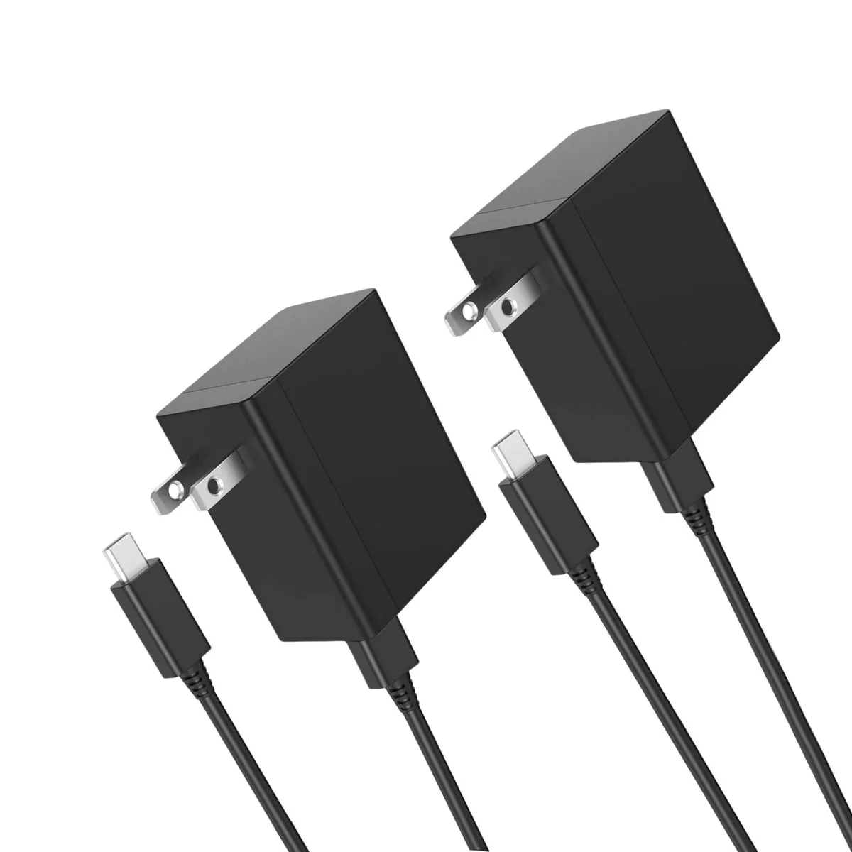 Two black USB-C wall chargers with detachable 6 ft cables