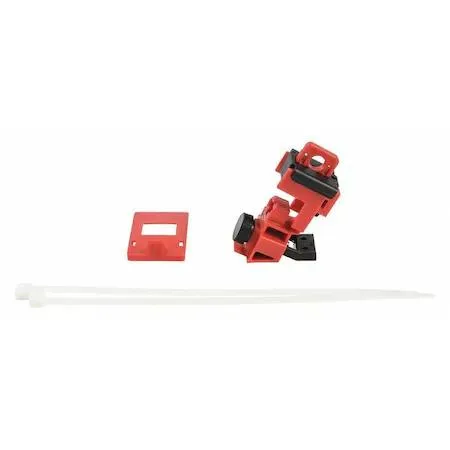Red nylon clamp-on lockout, 2.63 by 1.38 by 1.06 inches, for single-pole breaker