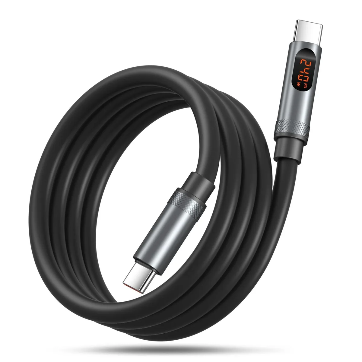 Black USB-C to USB-C cable 4ft with LED display