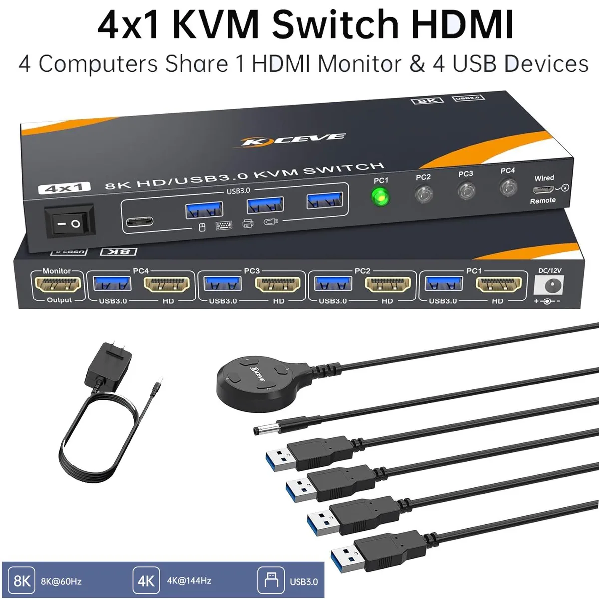 IHDAPP IHDAPP 8401A 8K HDMI KVM Switch 4 Ports USB 3.0 — product photo