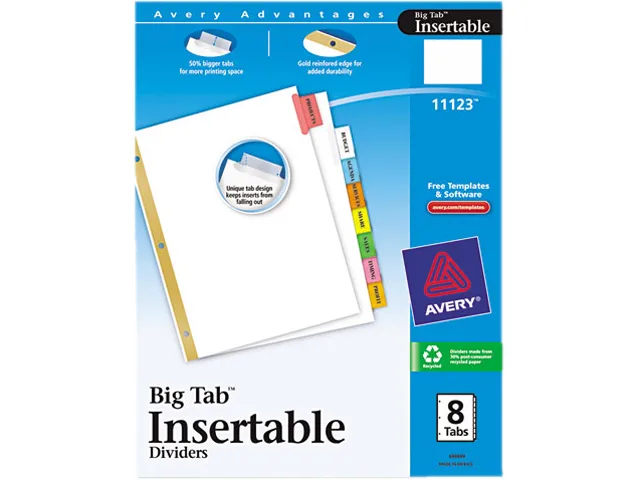 Avery Avery 11123 WorkSaver Big Tab Dividers, 8-Tab, Multicolor, White — product photo
