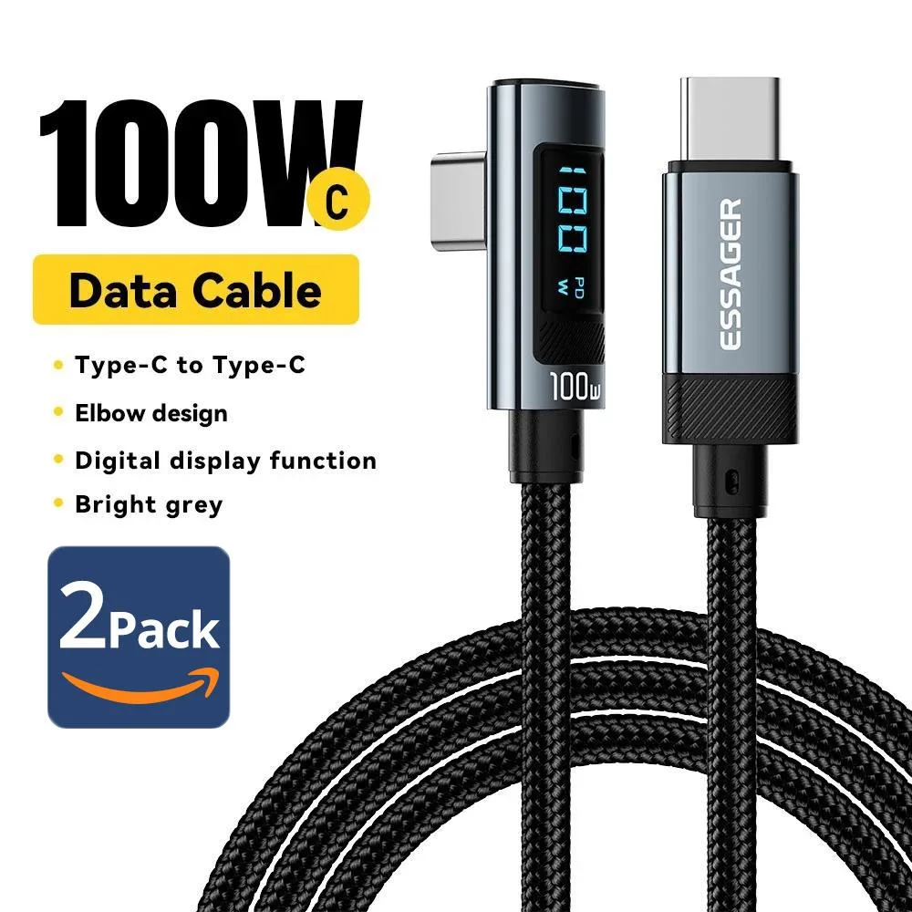 LUOM LUOM Essager HCL100W USB-C Cable 100W 20V/5A 6.6ft 2-Pack Black — product photo