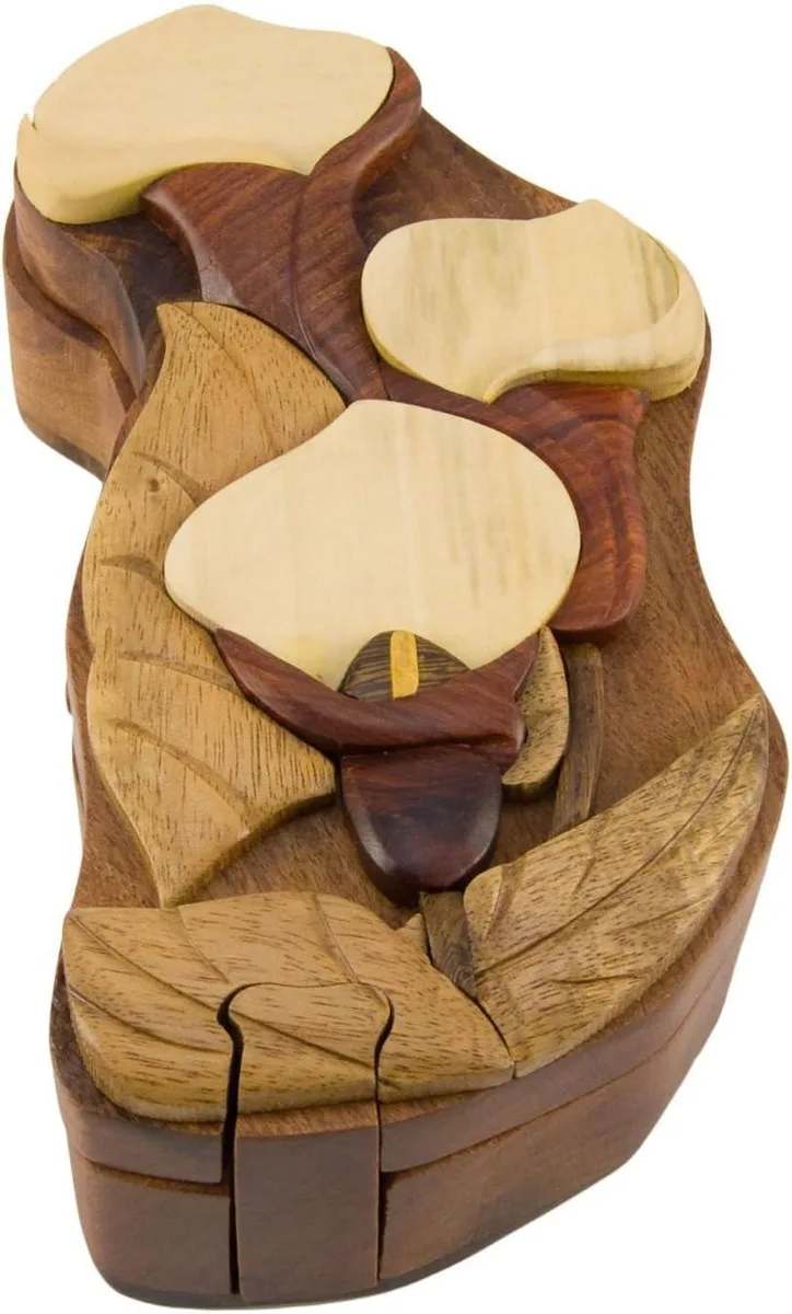 South Asian Handicrafts South Asian Handicrafts Calla Lilly Intarsia Puzzle Box hobby collectible — product photo