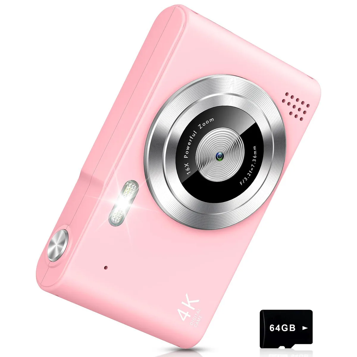 H15 48MP 4K Point & Shoot Camera Pink 64GB 16X Digital Zoom — product photo