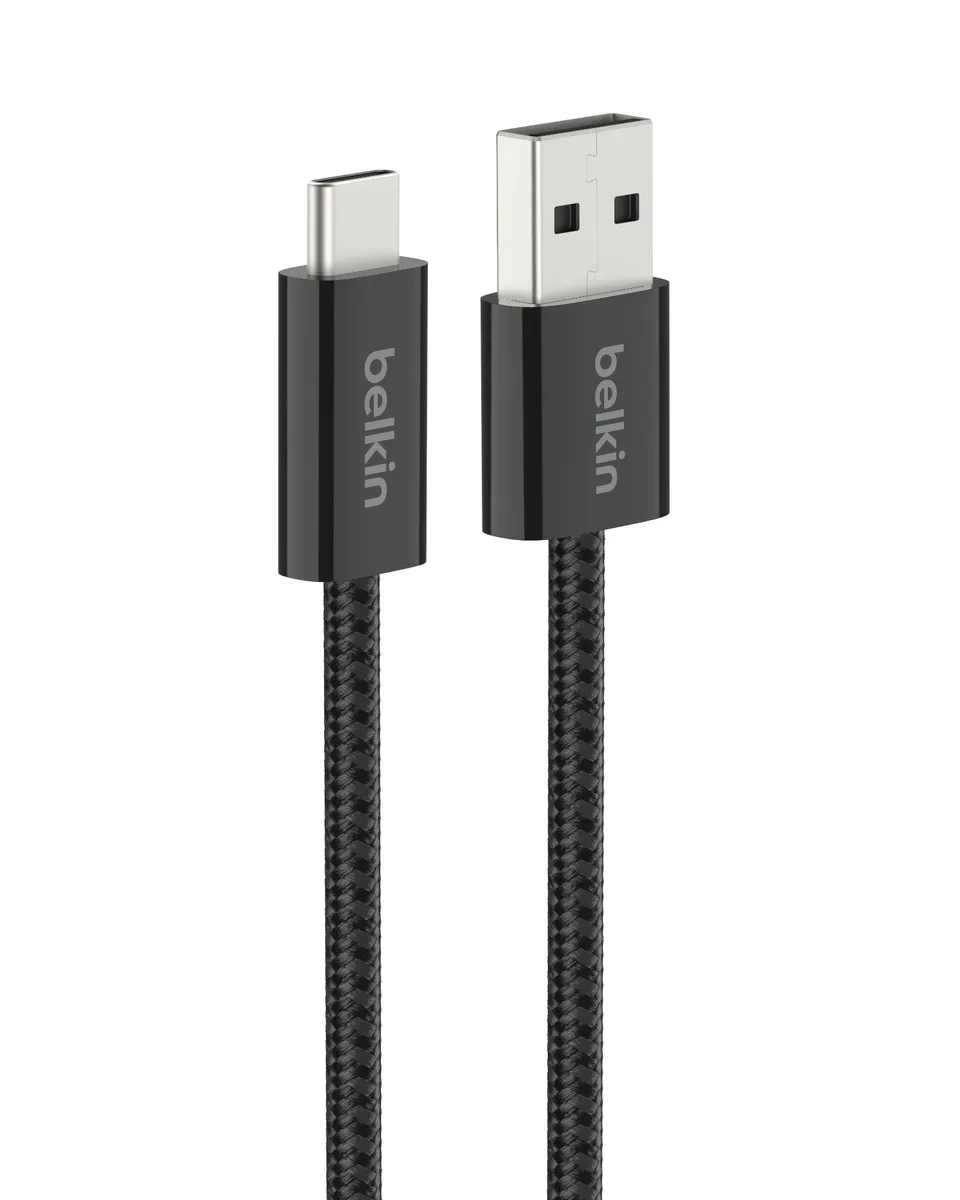 Orange braided USB-C to USB-A cable, 3.3 ft, soft flexible finish