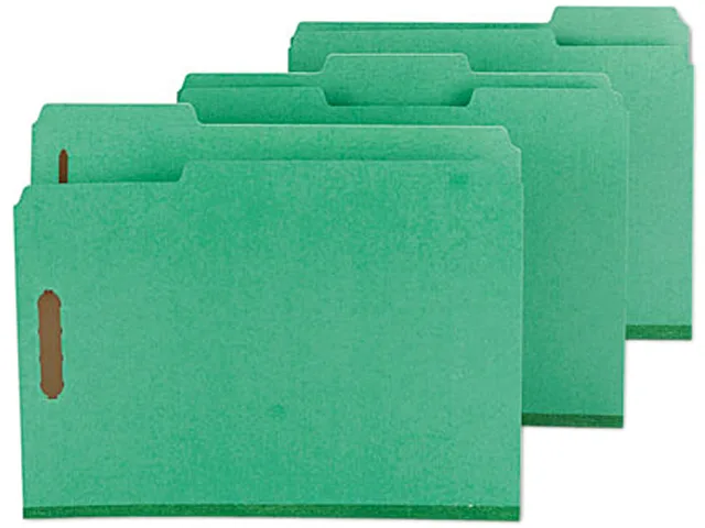 Smead Smead 14938 Green Pressboard Fastener File Folder, Letter, 1/3 Cut, 25/Box — product photo