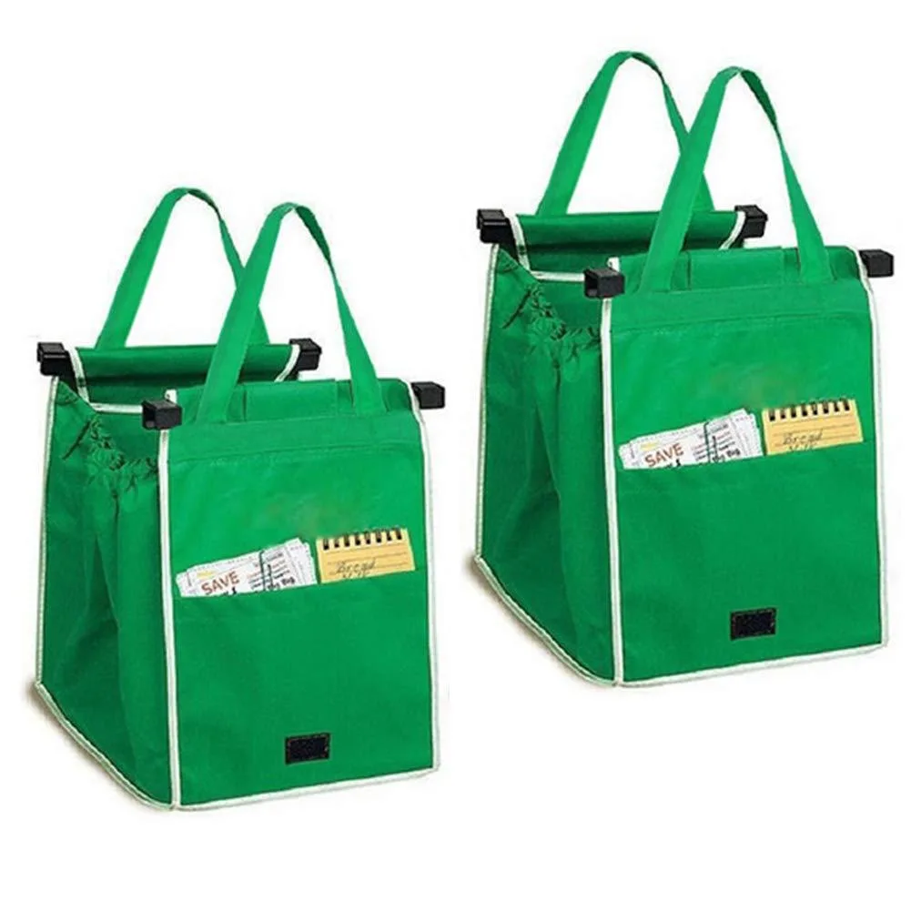 Medium reusable shopping tote in non-woven fabric, clips to cart, folds flat, 170 g