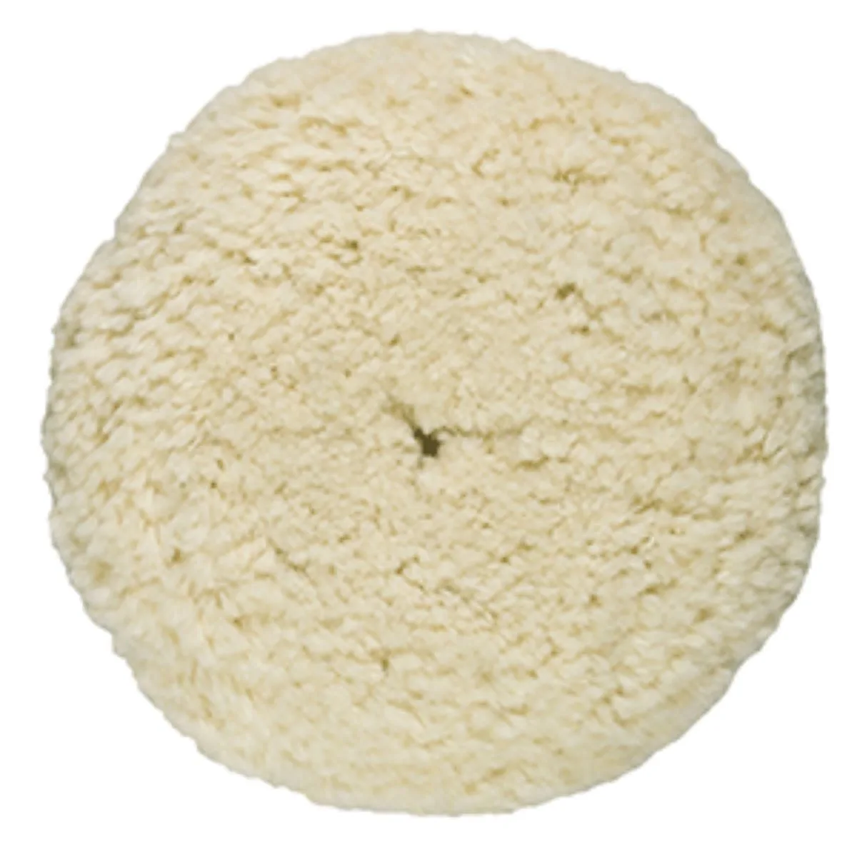 Round ivory wool buffing pad, 8 inches diameter, hook and loop backing