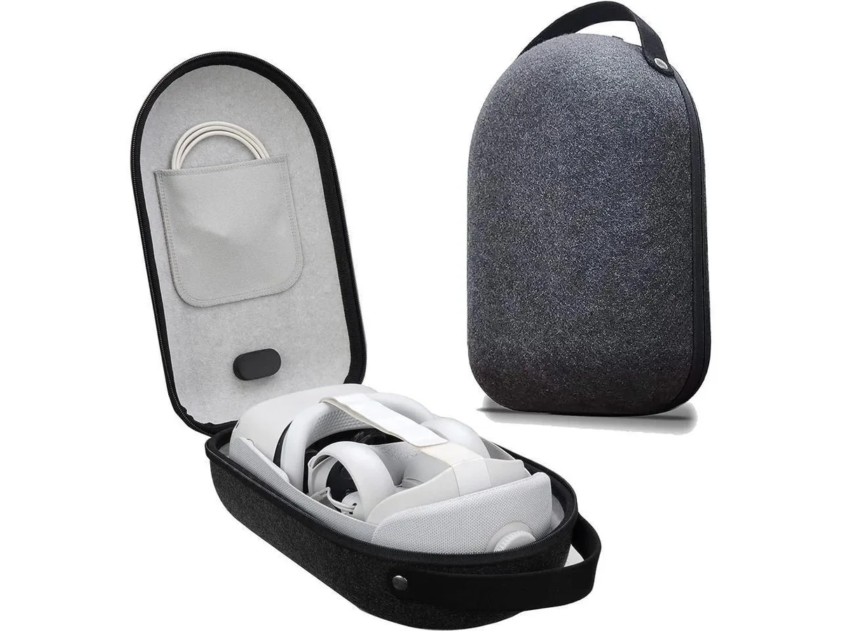 Grey oval hard-shell case with nylon handle and double zipper, 350mm x 210mm x 120mm, 430g