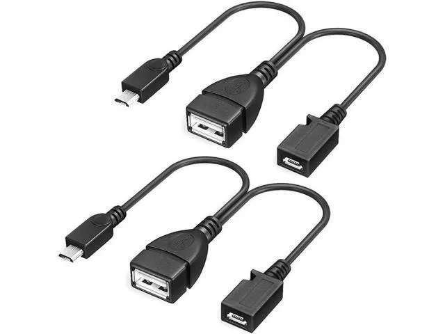 Two short black Micro USB Y cables with extra power ports