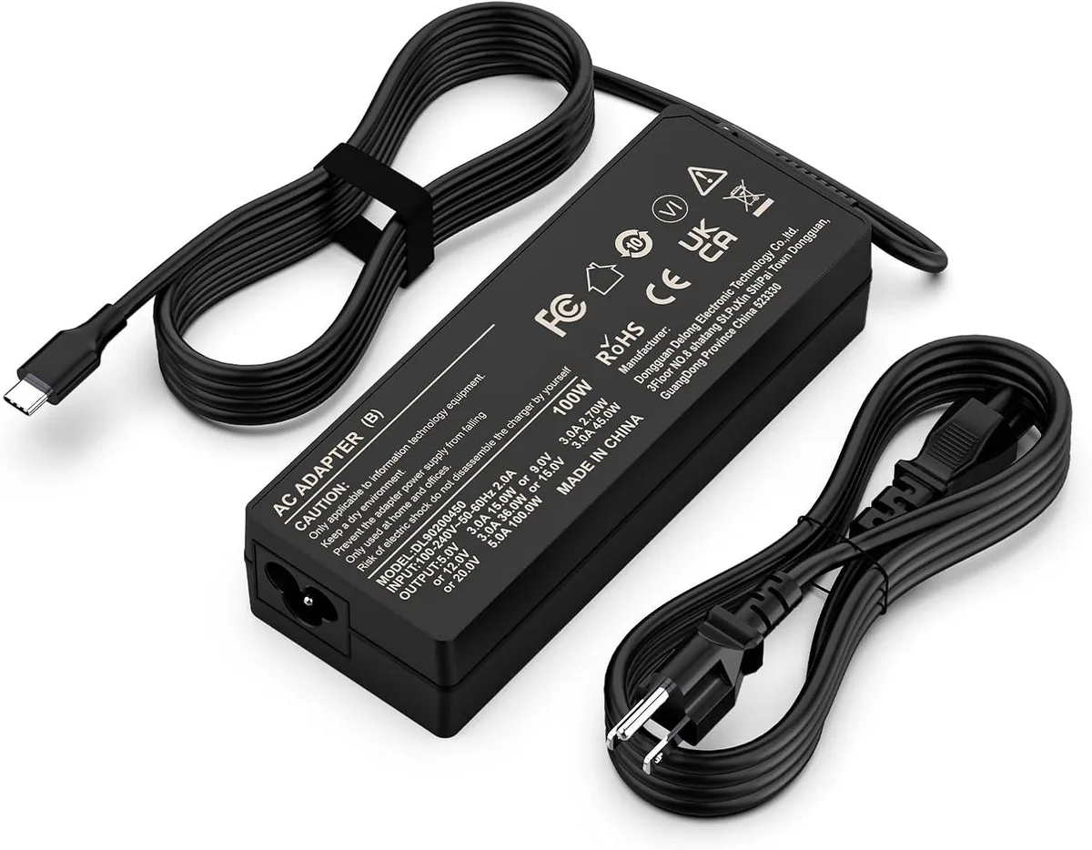 Kenuco Kenuco 100W USB-C AC Adapter ThinkPad X1 Carbon 5th 6th Gen IdeaPad 13 720 Y400 Y500 P580 P500 — product photo