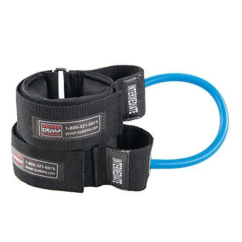 Light blue resistance stepper with padded ankle cuffs and 10-inch tube