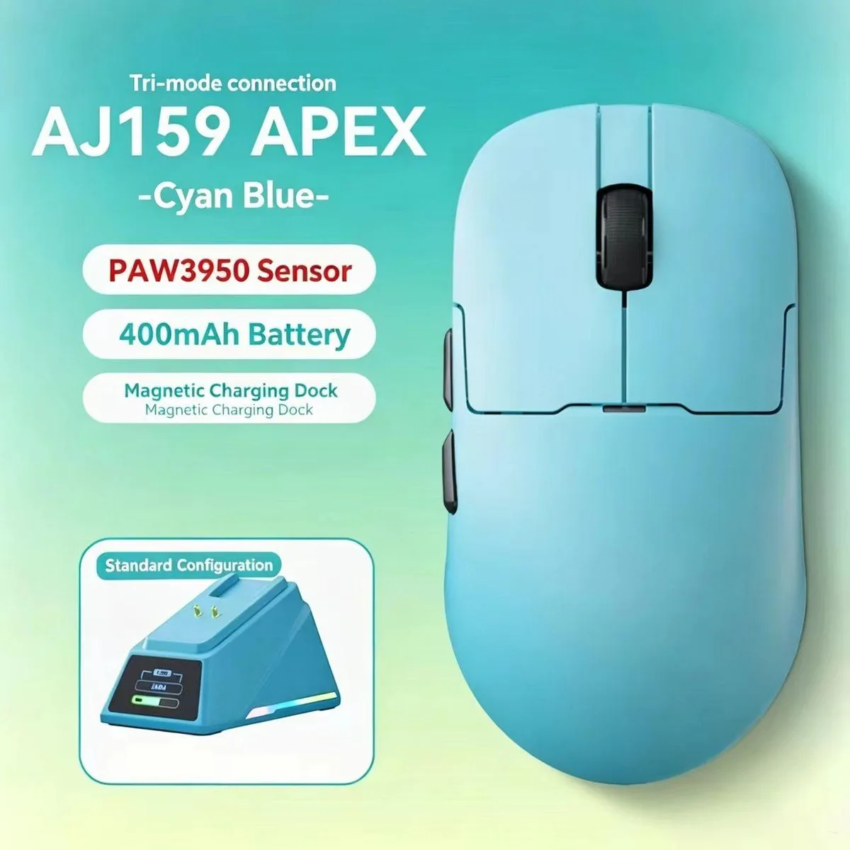 Ajazz Ajazz AJ159 APEX gaming mouse Blue PAW3950 56g — product photo