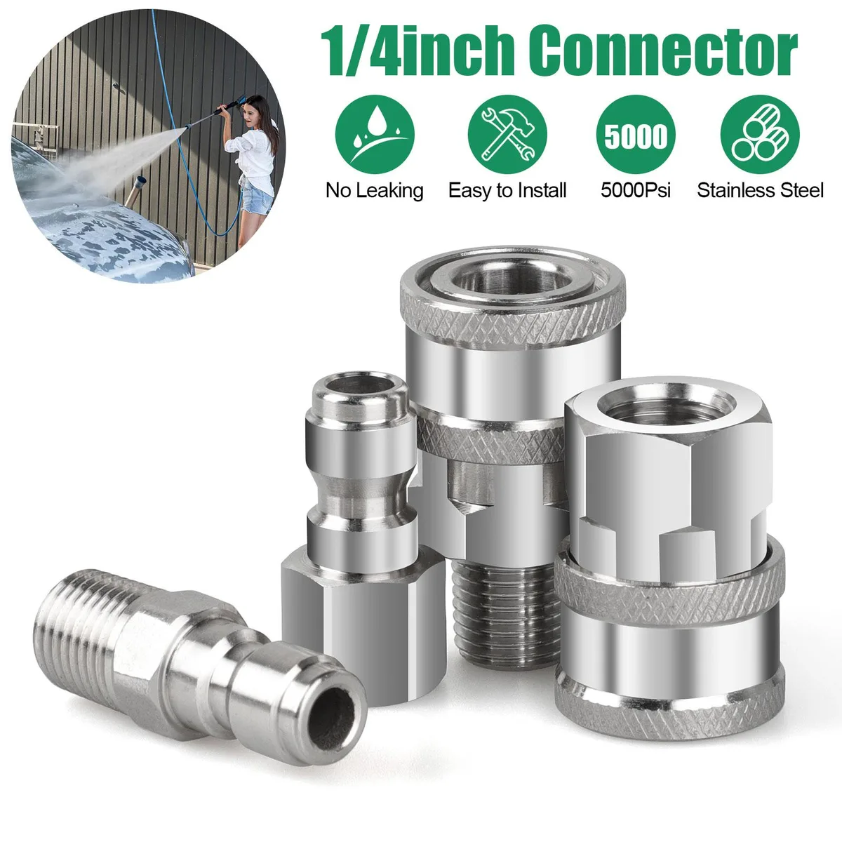 NSI NSI YDF03293694 4Pcs 1/4 Inch Stainless Steel Pressure Washer Quick Connect Kit 5000 PSI — product photo