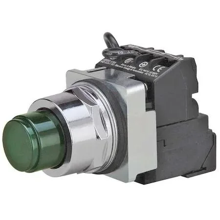 Green illuminated 30 mm push button with chrome bezel