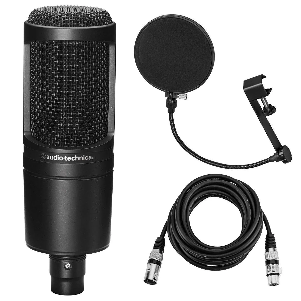 Audio-Technica Audio-Technica AT2020 Cardioid Condenser Microphone Bundle with Pop Filter and 15ft XLR Cable — product photo