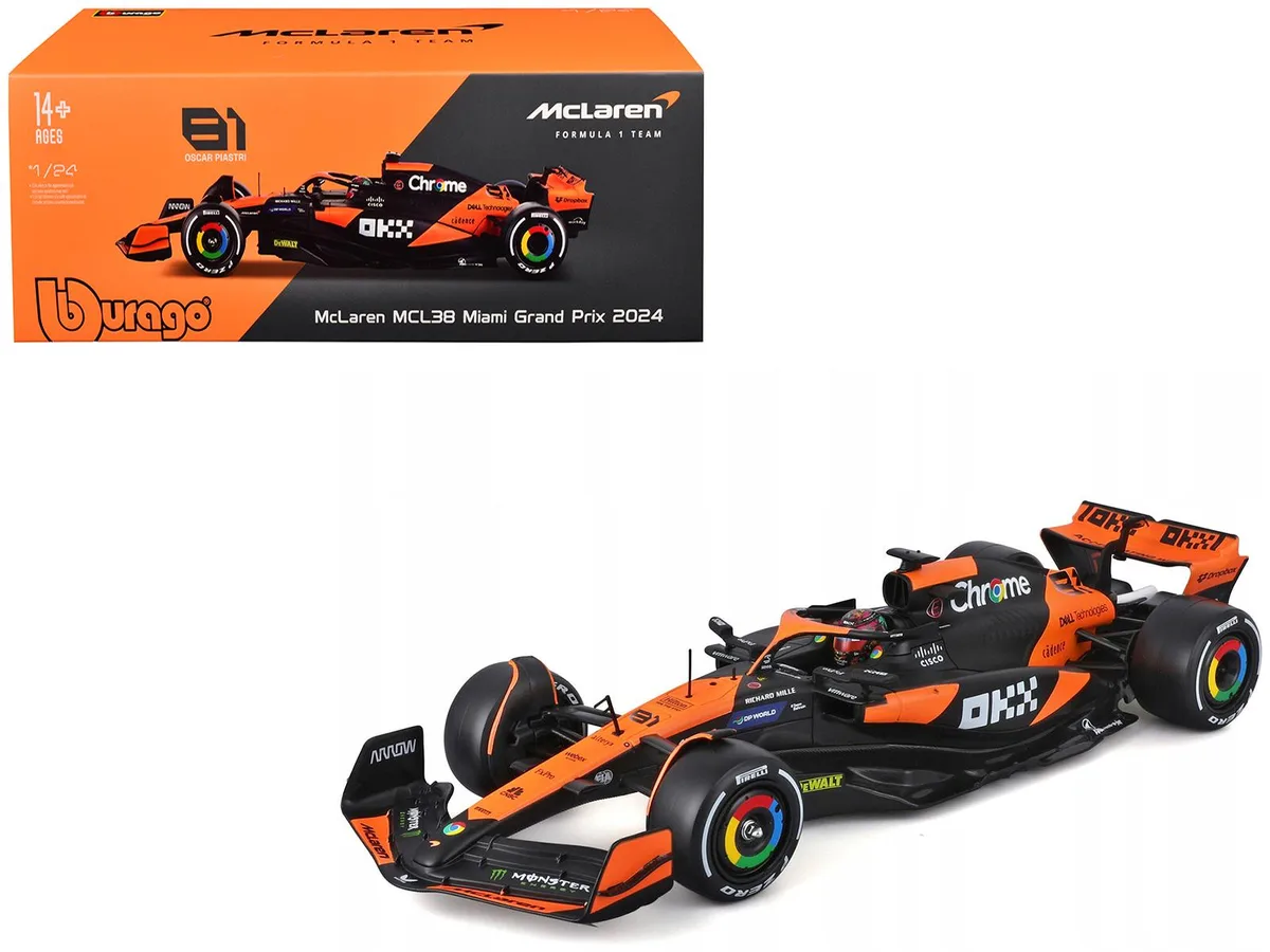BBURAGO BBURAGO McLaren MCL38 #81 Oscar Piastri OKX Miami GP 2024 1/24 Diecast hobby collectible — product photo