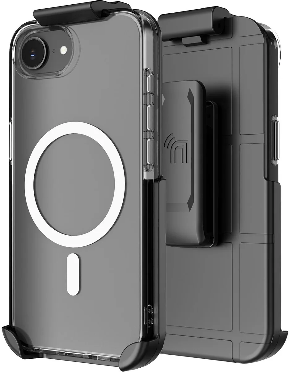 Nakedcellphone Nakedcellphone Case &amp; Belt Clip Holster for iPhone 17e 16e Clear — product photo