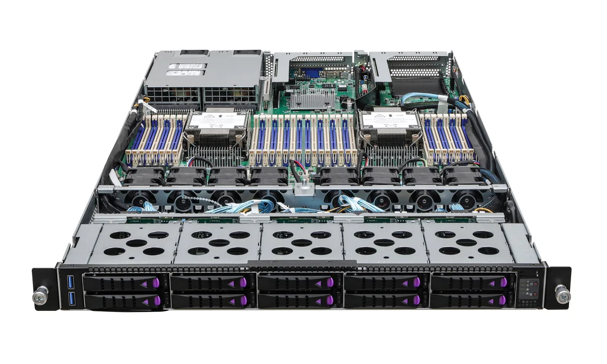 ASRock Rack ASRock Rack 1U10E-ICX2 barebone server, dual Socket P+, 10×2.5″ NVMe bays — product photo
