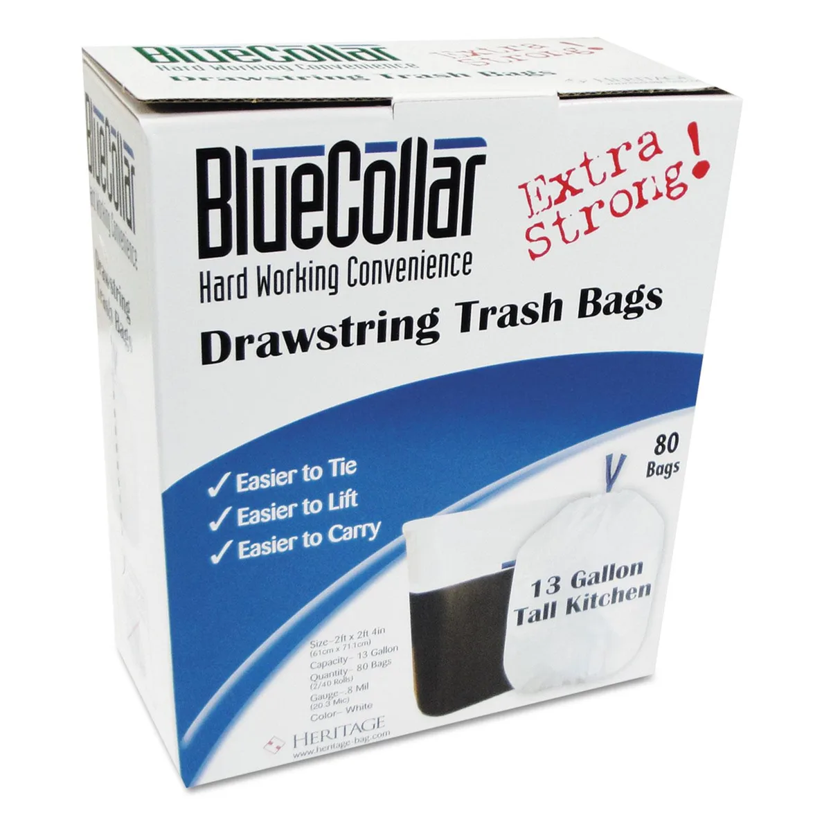 Heritage Heritage BlueCollar 13 gal .8 mil White Drawstring Trash Bags — product photo