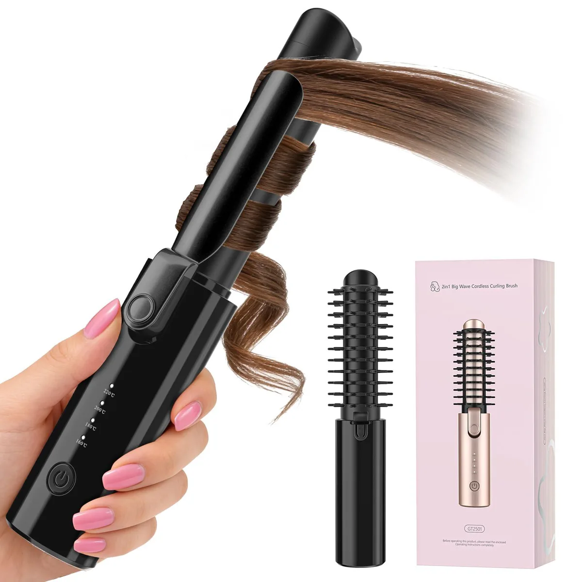  Otichannel Cordless Curling Iron Brush 7000mAh 1.5 Inch Black — product photo