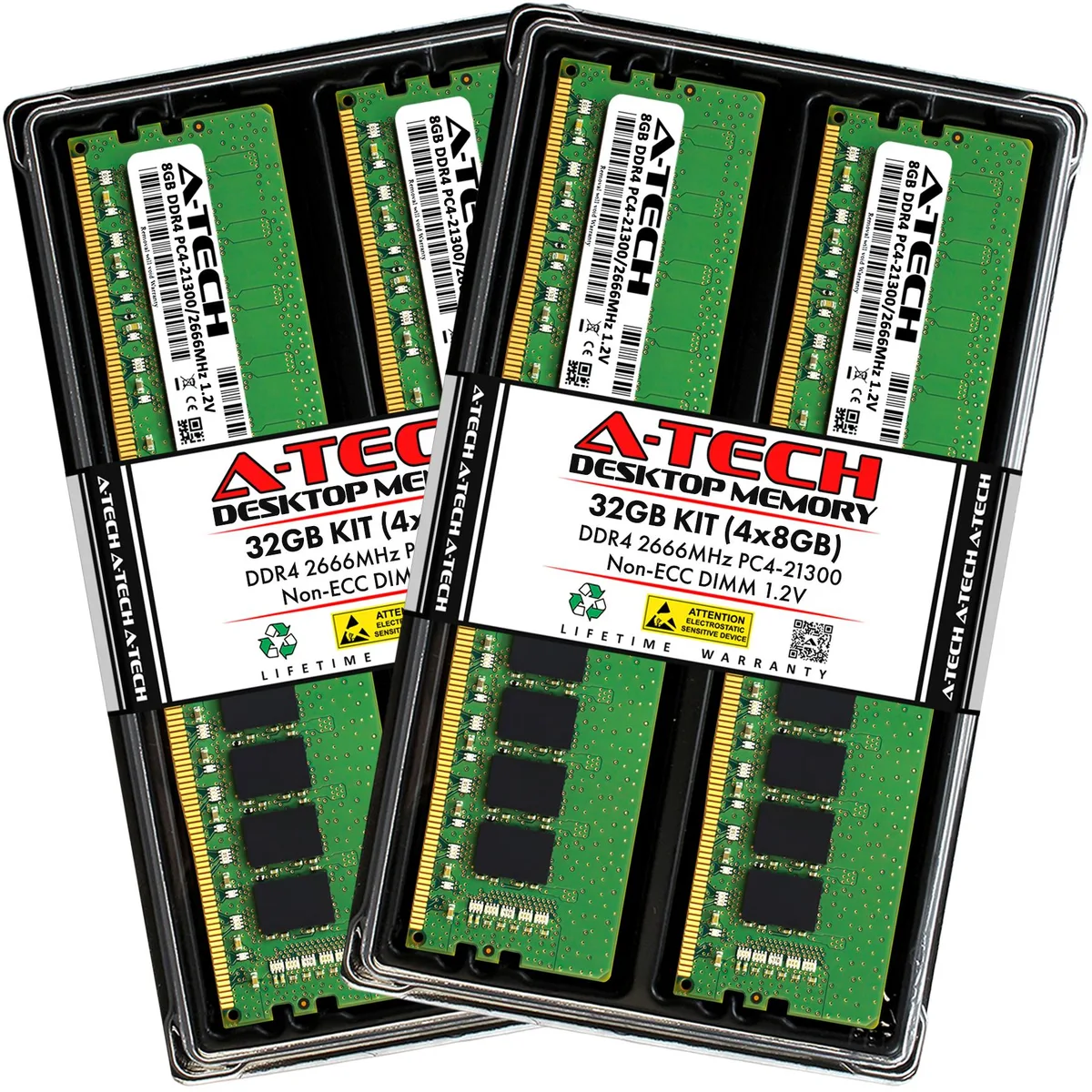 A-Tech A-Tech 32GB (4x8GB) DDR4 2666MHz CL19 1.2V 288-Pin Desktop RAM — product photo