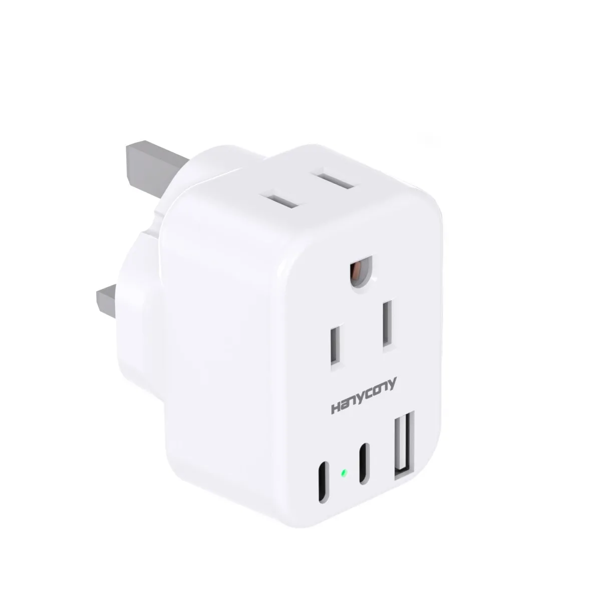  HANYCONY 5-in-1 Type G Travel Adapter with 2 USB-C, 3 USB-A, 13 A — product photo
