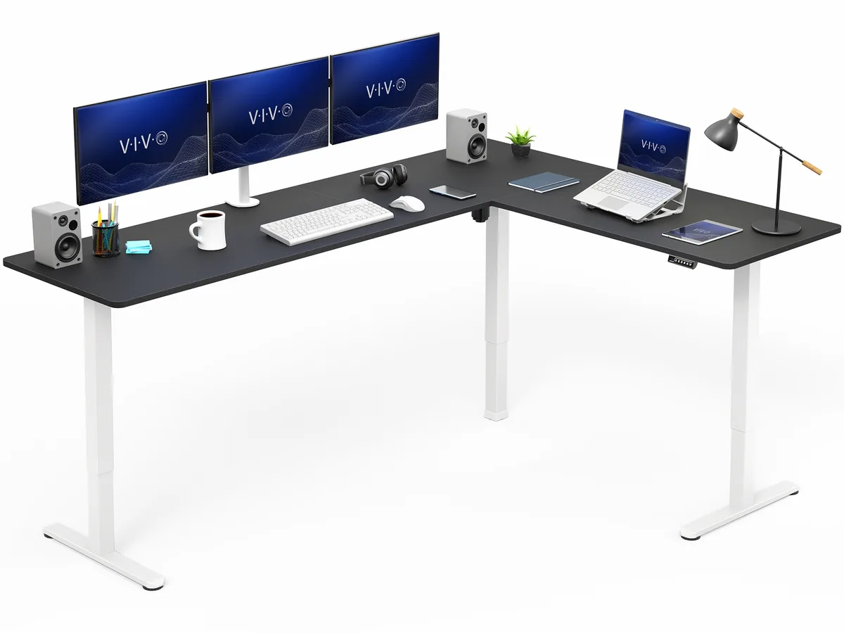 VIVO VIVO Black/White Electric Corner Standing Desk 84.6" x 63 — product photo