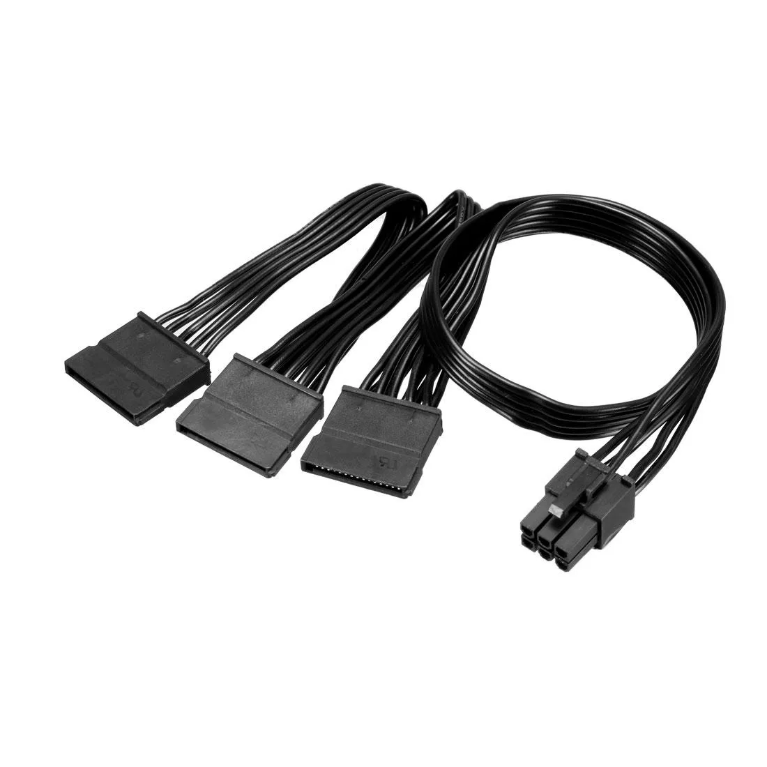 Black 6-pin to triple SATA power adapter cable 66cm