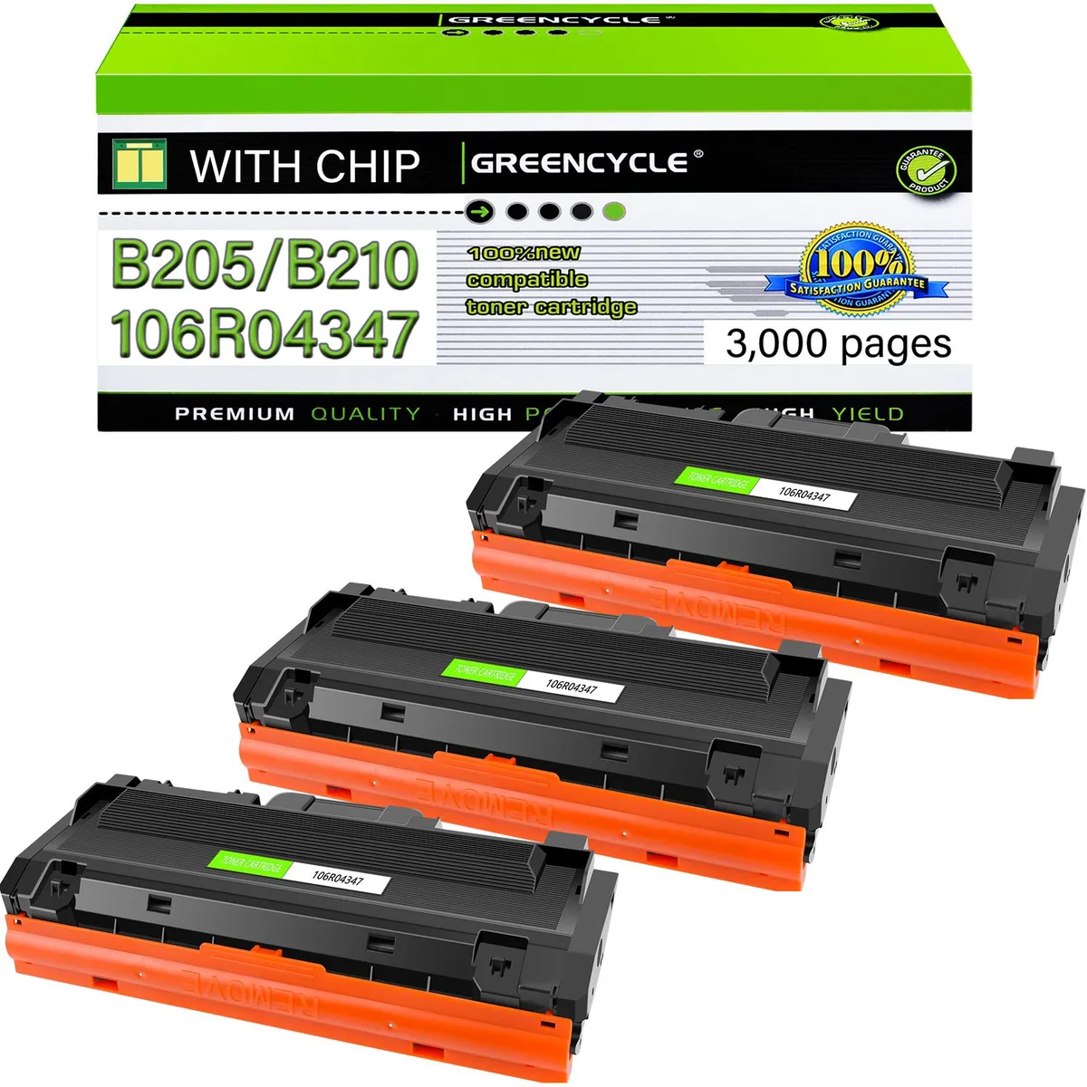 GREENCYCLE GREENCYCLE XE-B205 Black Toner Cartridge 3 Pack 3000 Pages — product photo