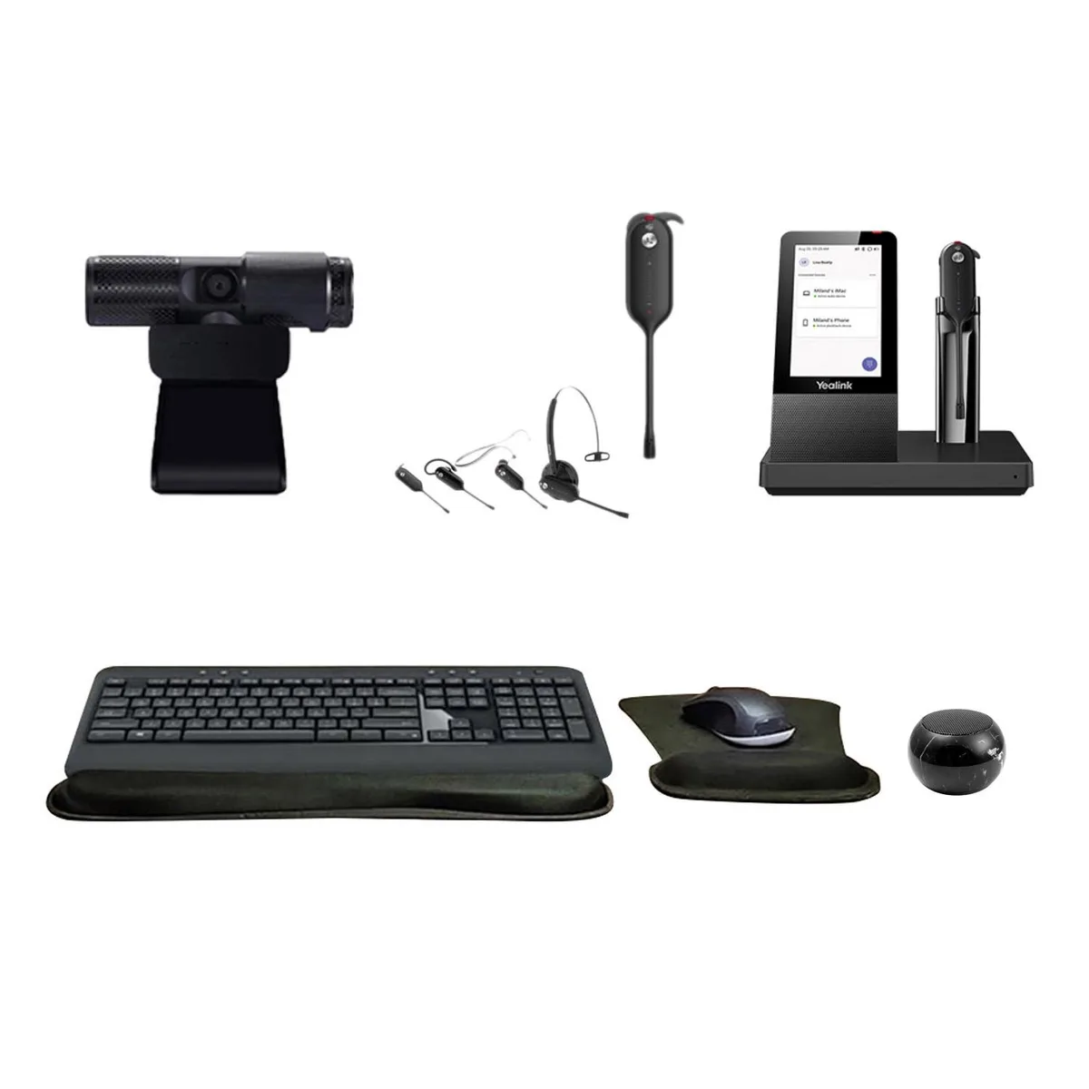 Yealink Network Technology Co., Ltd Yealink WH67 Mono Bluetooth Headset Bundle with Cam 313 Webcam, MK540 Keyboard &amp; Mouse, Gel Pad, Mini Speaker — product photo