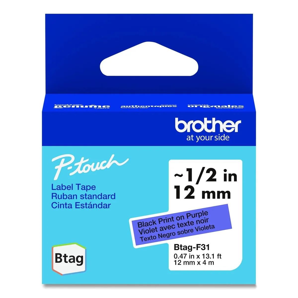 Brother Brother BTAGF31 Label 12mm x 4m Black on Purple — product photo