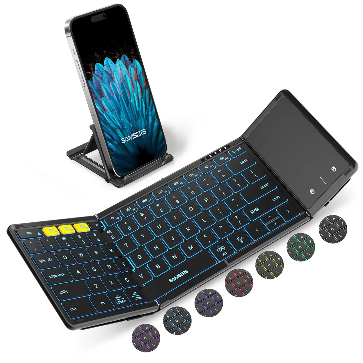  Samsers KT06X Full-Size Foldable Bluetooth 5.1 Keyboard with Trackpad, Black — product photo