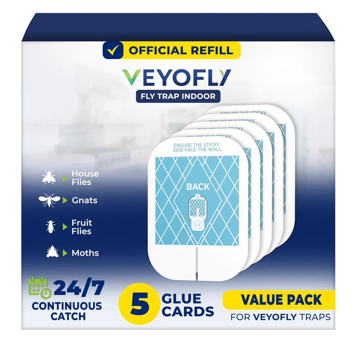 Five rectangular white glue boards in a pack