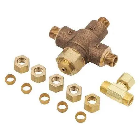 Brass thermostatic mixing valve with compression fittings