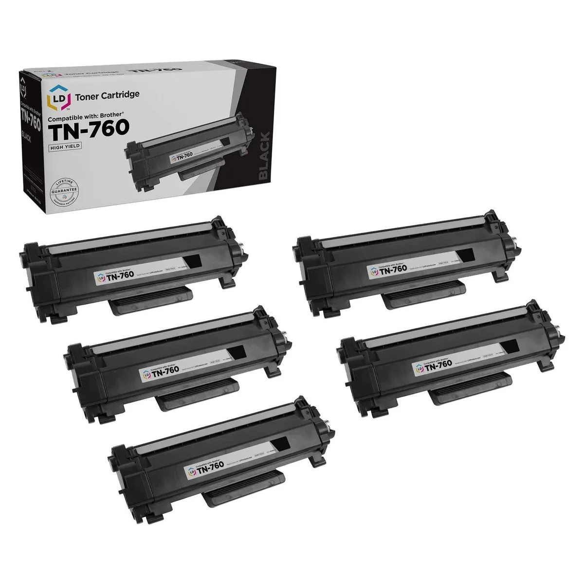 LD Products LD Products Compatible Toner Cartridge 5-Pack Black TN760 TN730 3000 Pages — product photo