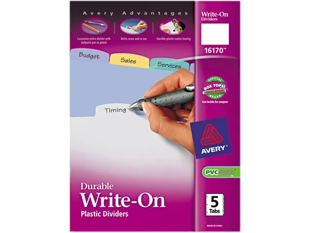 Avery Avery 16170 multicolor write-on tab dividers, 5-tab letter set — product photo