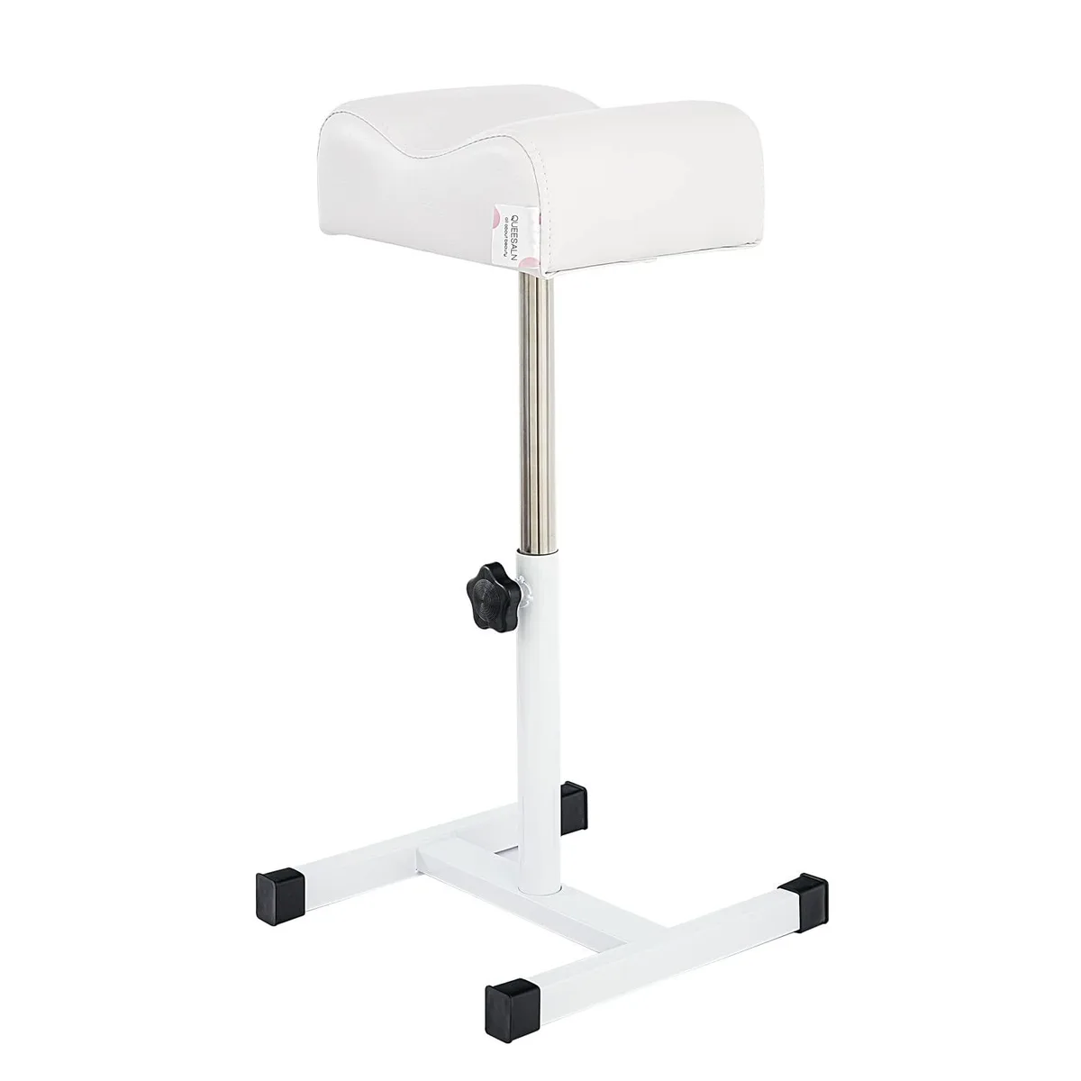 White metal barstool with round PVC leather seat, adjustable height, non-slip feet