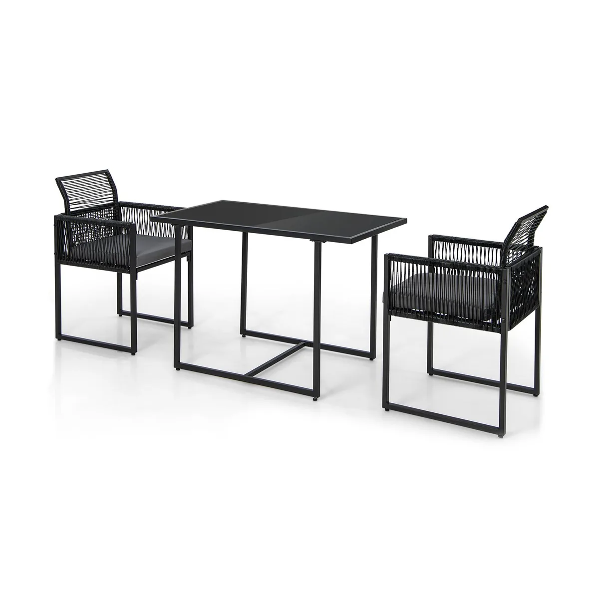 SlickBlue SlickBlue 3-Piece Outdoor Dining Set Black PE Rattan Grey Cushions — product photo