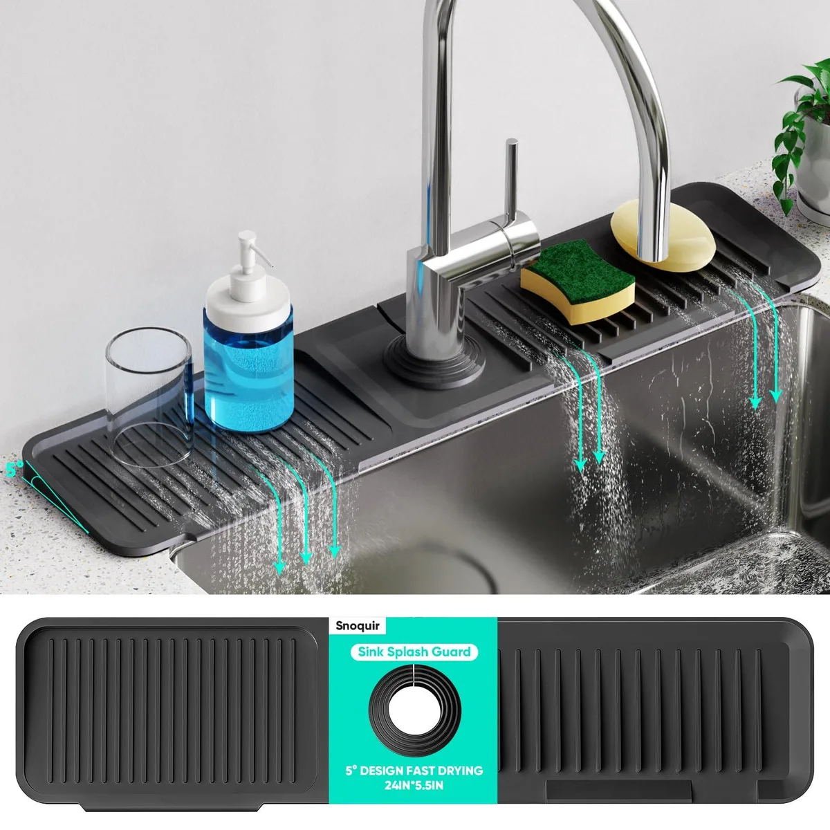  24 Inch Longer Faucet Mat Kitchen Sink 5° Slope Fast Self-draining — product photo