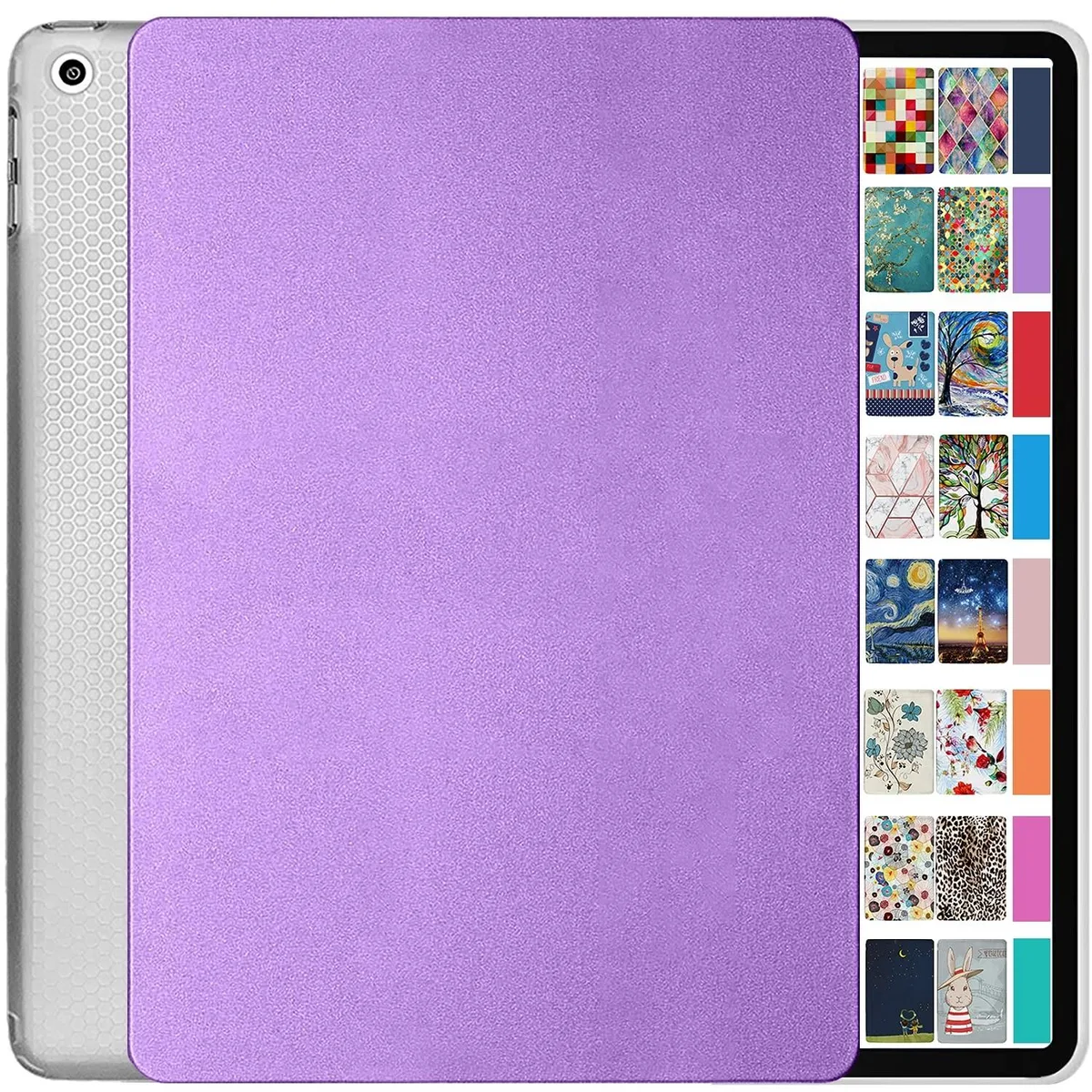 Purple folio case for 9.7 inch iPad, soft leather front, clear back, stand折叠