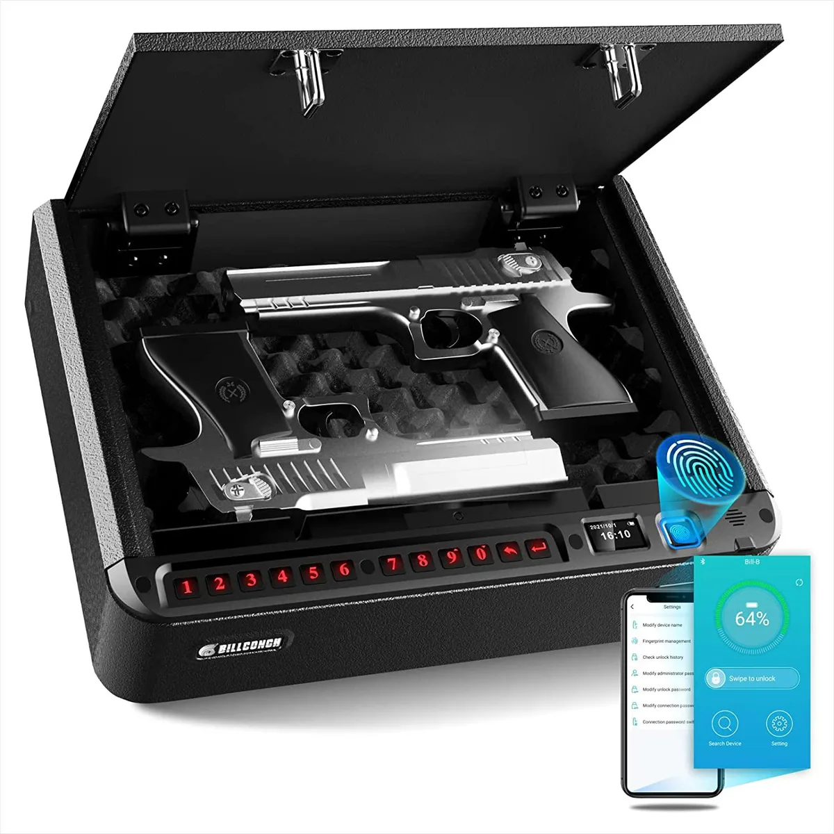 Winait Winait Biometric Gun Safe 2 Pistols Fingerprint Keypad Smartphone Key LCD Voice Guide — product photo