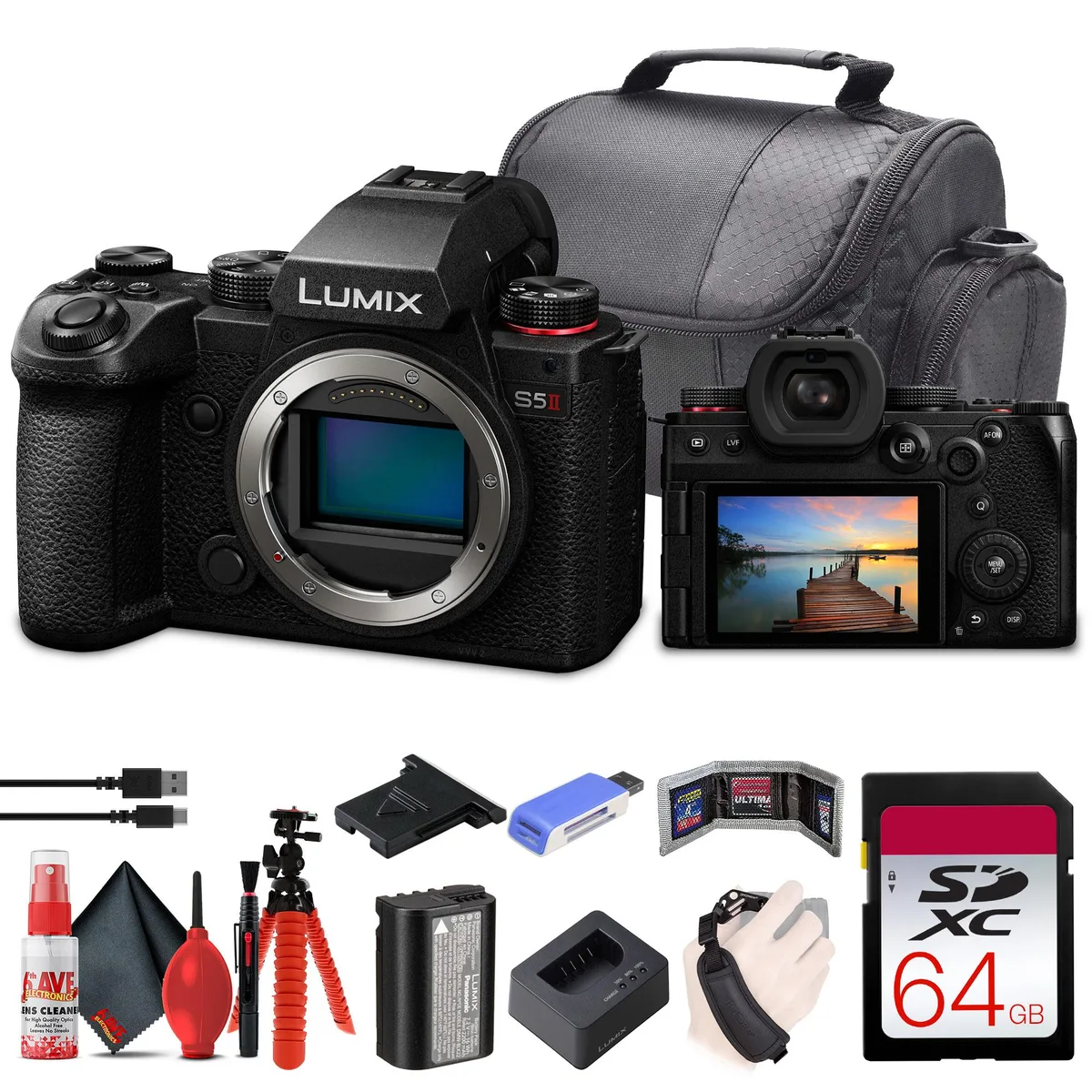 Panasonic Panasonic Lumix S5 II Mirrorless Camera Kit with 64GB Memory Card, Reader, Case, Tripod & Accessories — product photo
