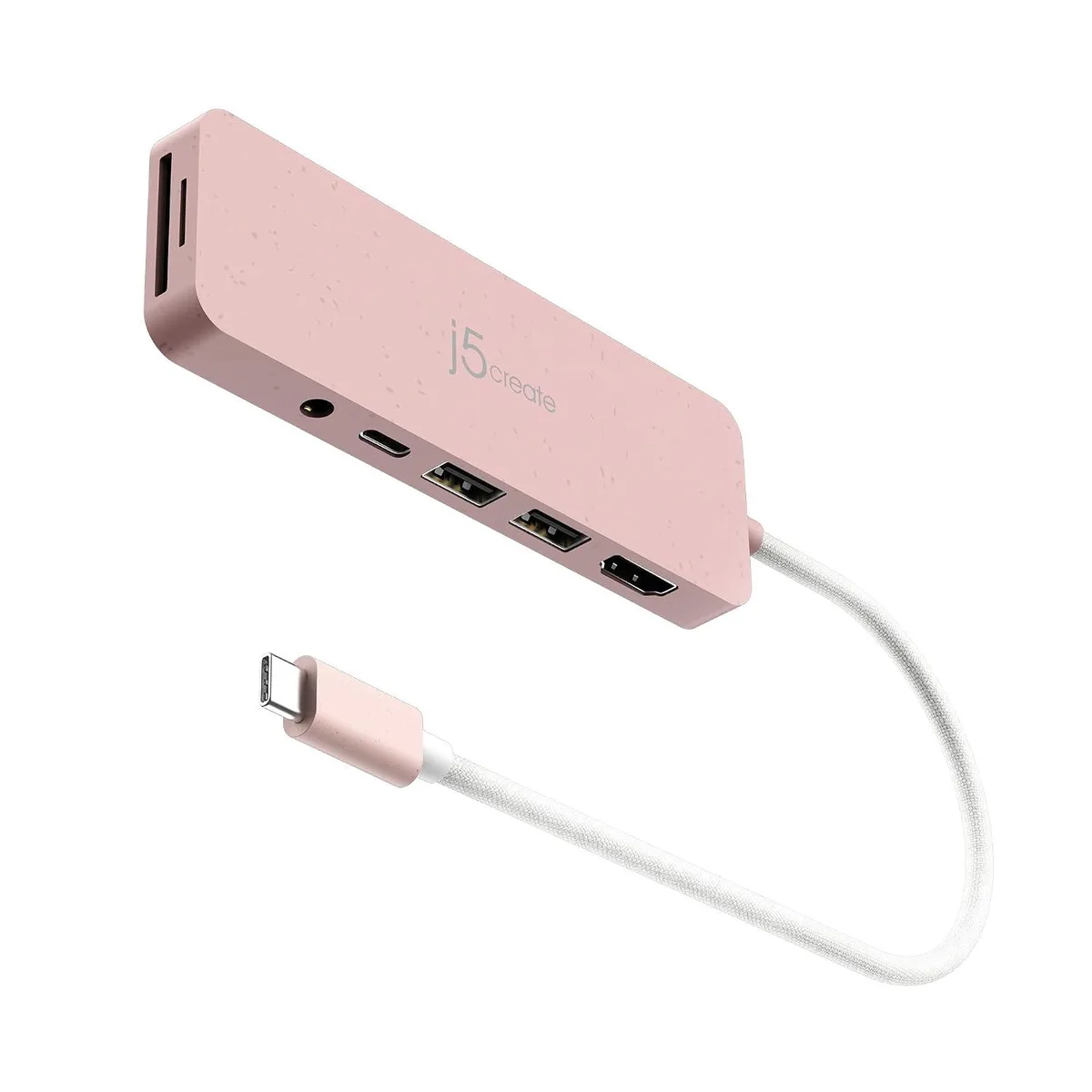 LORDWORLD LORDWORLD Pink 7-in-1 USB-C Docking Station 4K HDMI 100W PD 5Gbps USB-A 3.5mm Audio SD Micro SD — product photo