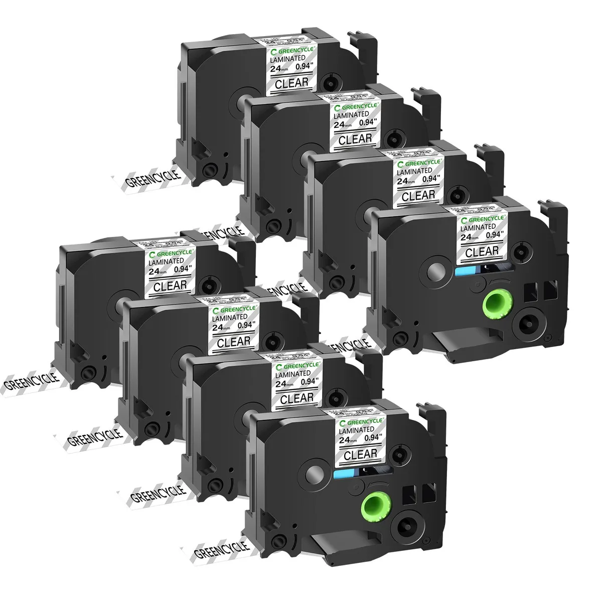 GREENCYCLE GREENCYCLE TZe-151 24mm Black on Clear Laminated Tape 8 Pack — product photo