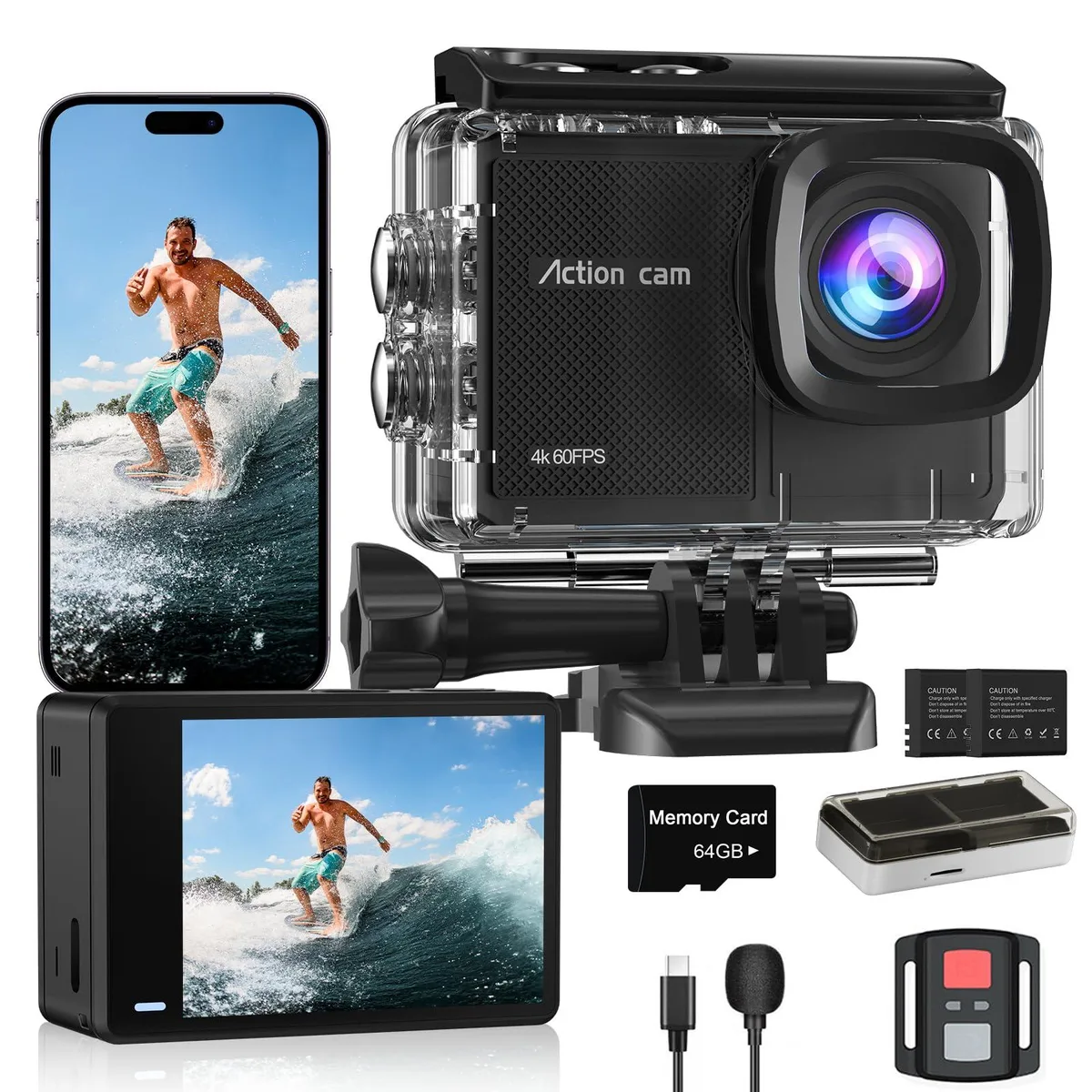 Camlance CAM-A16 4K 60FPS 48MP Waterproof Action Camera with 64GB Card — product photo