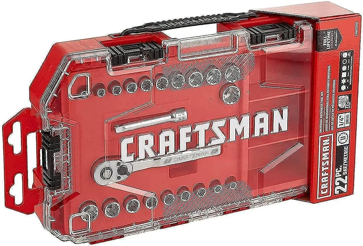 Craftsman 22-piece 1/4-inch universal socket set in chrome finish with ratchet and case