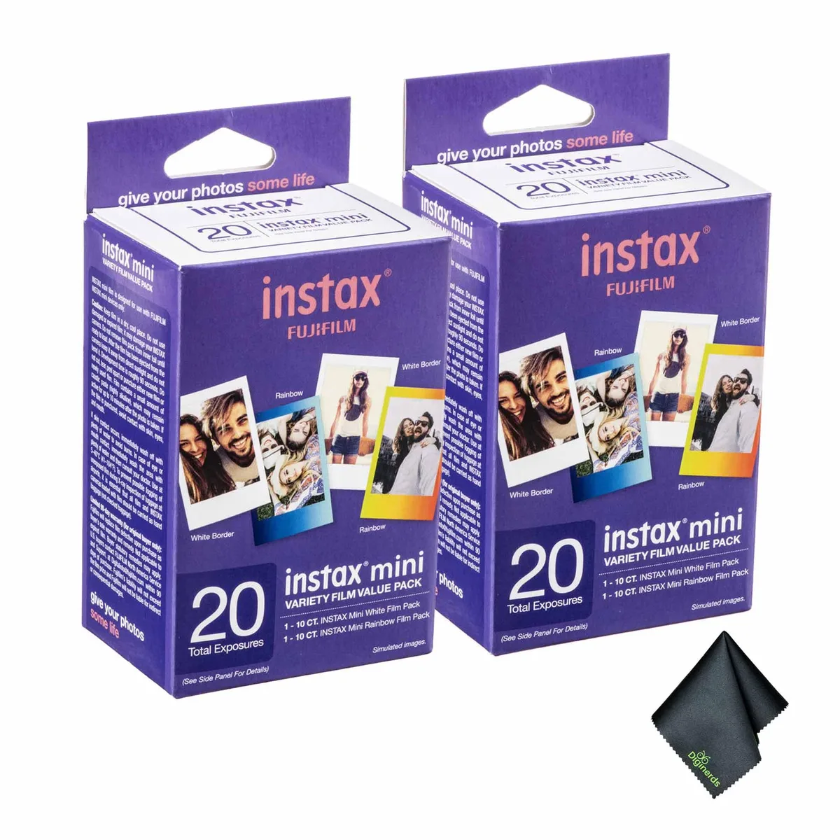 FUJIFILM FUJIFILM 2x INSTAX MINI Instant Film Variety Value Pack (20 Exposures) with Microfiber Cleaning Cloth — product photo
